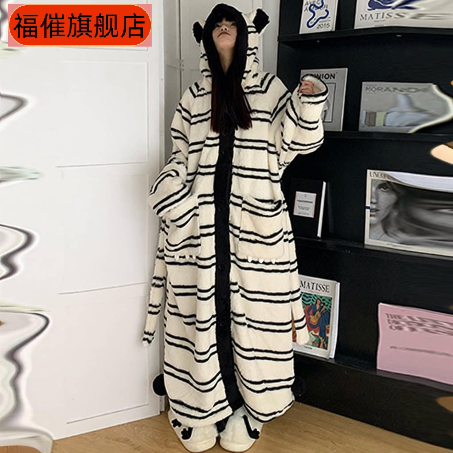 冬天珊瑚绒加厚连帽女睡袍浴袍
