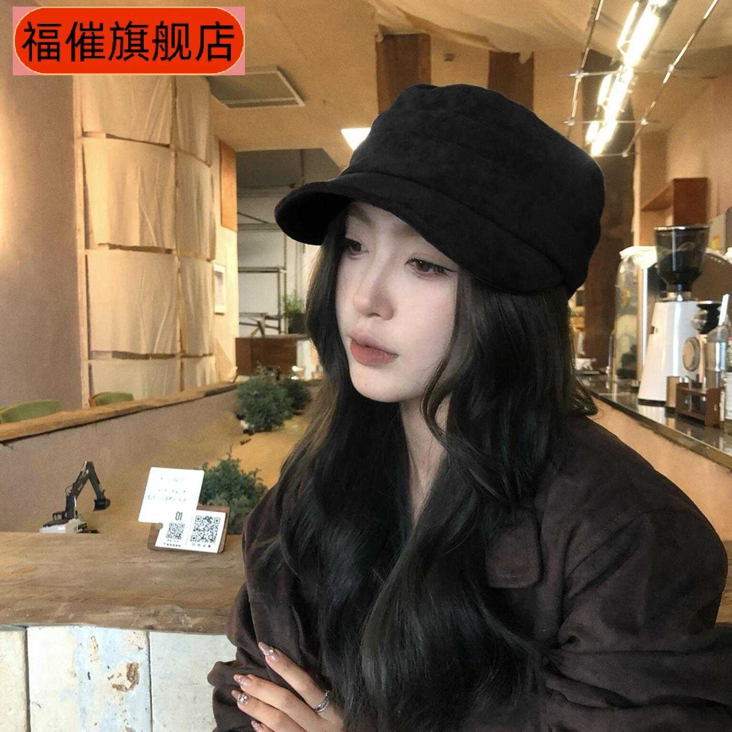 日本麂皮绒马术帽女秋冬季显脸小