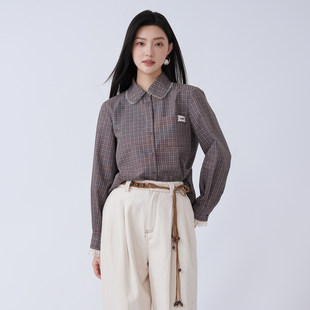 衬衣休闲小众上衣女 早春漂亮穿搭百搭复古格纹长袖 阅涵衬衫 时尚