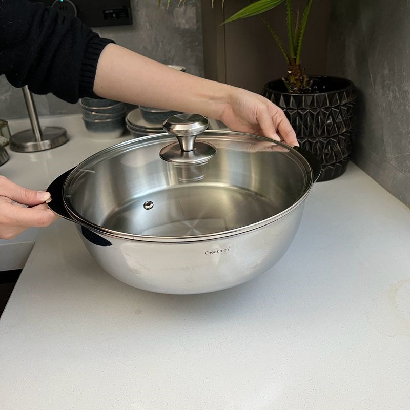 加厚18/10不锈钢双耳火锅盆和面盆酸菜鱼盘装菜盆多用盆16-24cm