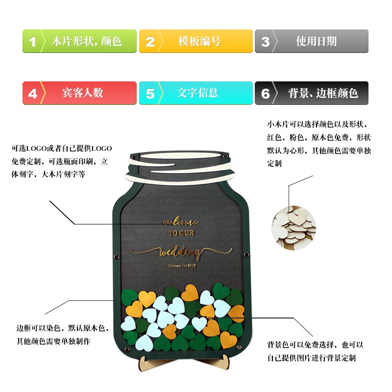 绿森系签到瓶色意外结婚礼定制创户木片指纹签名布台板册簿本墙置