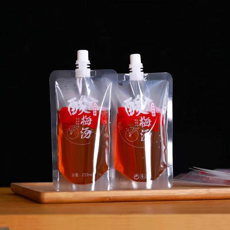 酸梅汤包装袋吸嘴袋果汁饮料透明梅立吸嘴袋一次性可携式酸自汤袋