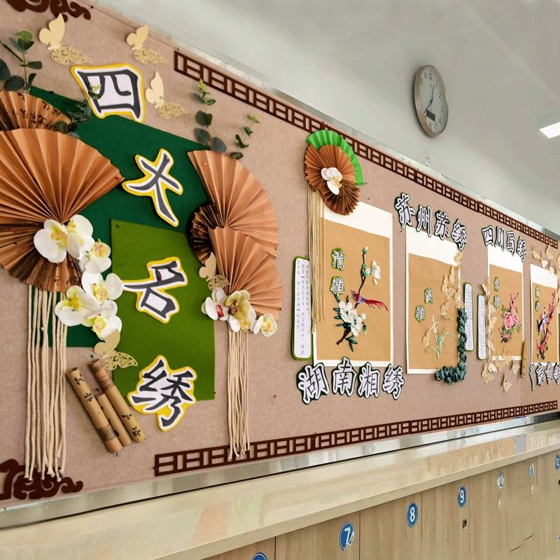 中式国风四大名绣主题黑板报墙面墙饰贴文化区角环创装饰布置材料