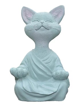 佛系猫装想动物打坐猫树脂雕像坐禅猫花饰居园冥饰工艺品摆家雕塑