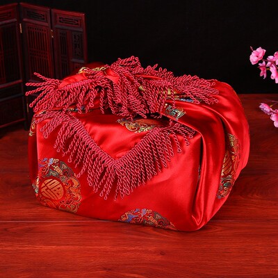 结婚红布包脸皮布婚庆喜盆包裹布中式结婚红包袱缎面女方陪嫁用品