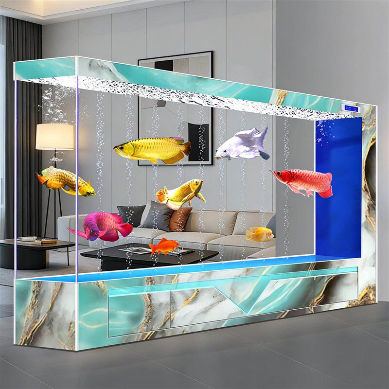 闽朋超白玻璃屏风隔断鱼缸侧部过滤免换水过滤制氧一体落地柜鱼缸