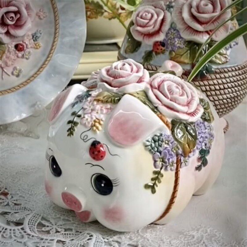 方亚幸福玫瑰猪存钱筒陶瓷储蓄罐零钱罐摆设新居摆件家居饰品礼品,家居饰品,桌面摆件,淘宝优惠券,粉丝福利购,淘宝优惠卷