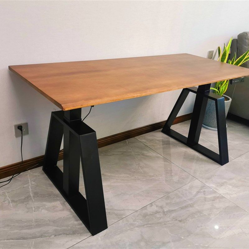 纯实木电动升降桌橡胶木实木桌面智能双电机家用电脑桌办公桌定制