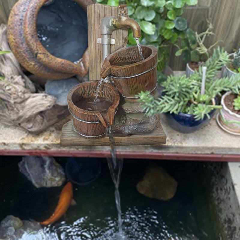 田园乡村风格鱼池循环水缸养鱼水循环造景庭院阳台流水景观装饰