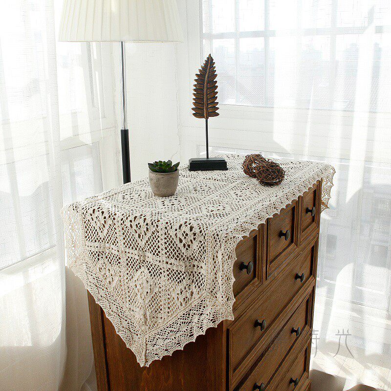 复古棉麻桌旗镂空钩针布艺蕾丝餐桌布茶几布电视柜盖布巾斗柜边柜