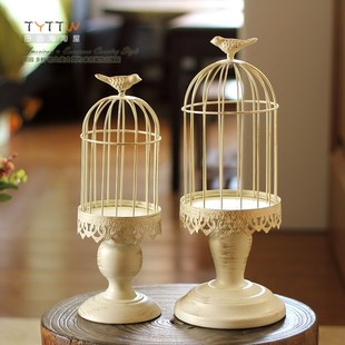田园淘淘屋复古欧式鸟笼风格烛台家居饰品高脚烛台摆件