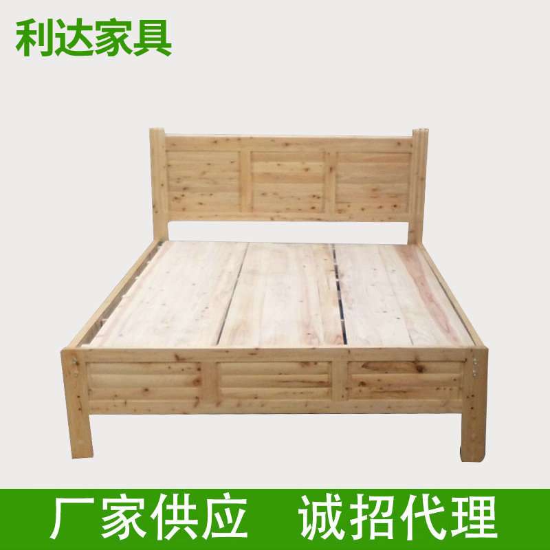 厂家直销双人简易床工地床出租房柏木家具简易木床员工宿舍实木床