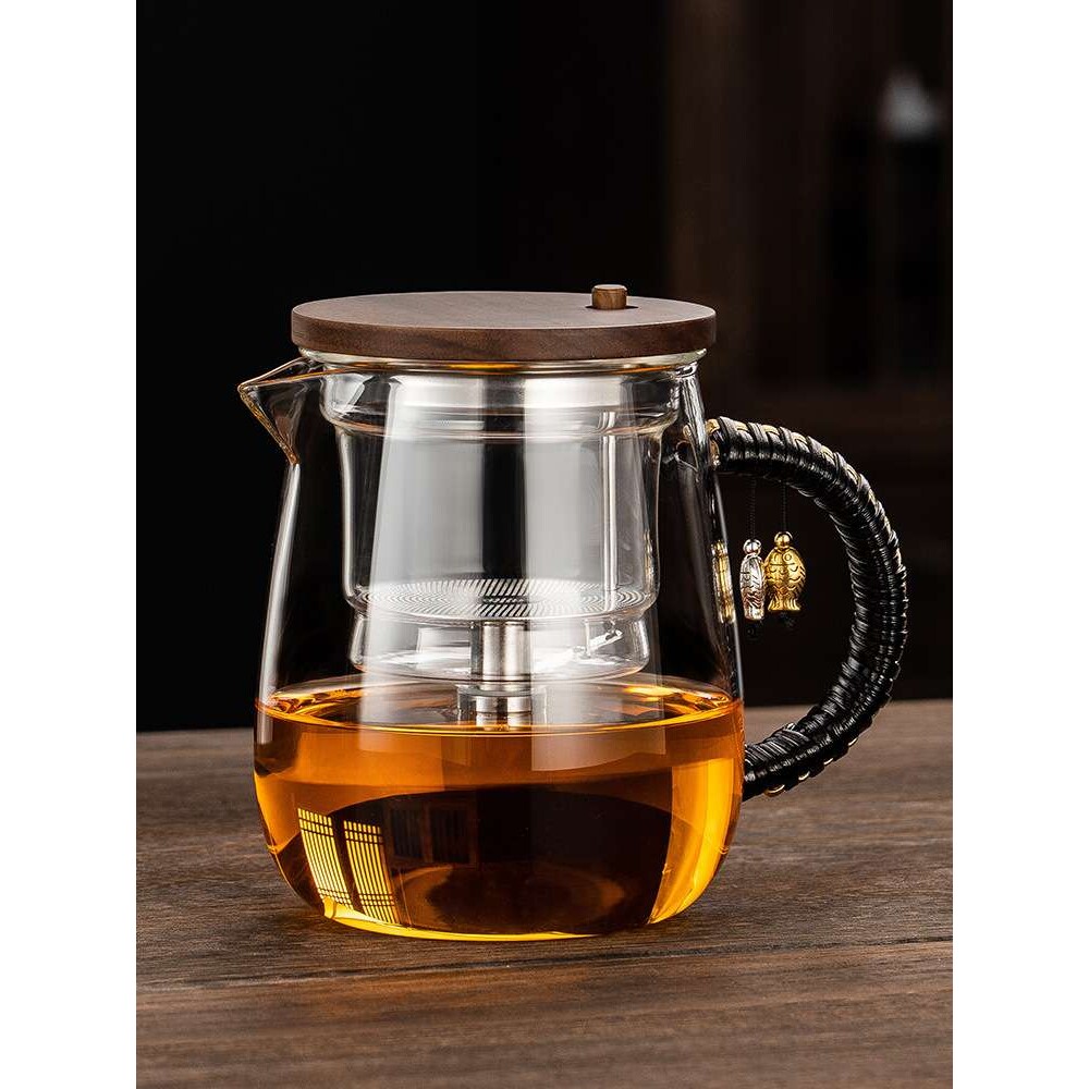 泡茶杯茶水分离胡桃木飘逸杯全玻璃内胆懒人茶具一键过滤简易茶壶