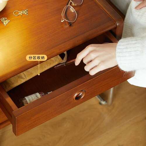 北欧实木床头柜 家用小户型床边不锈钢收纳抽屉柜卧室复古储物柜