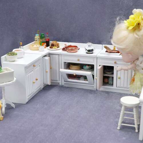 1:12娃娃屋dollhouse迷你家具微缩模型厨房场景组合柜灶台四件套