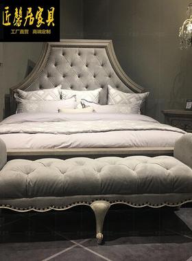 新古典美式双人位床复古做旧灰色双人床法式乡村桦木1.5米床家具