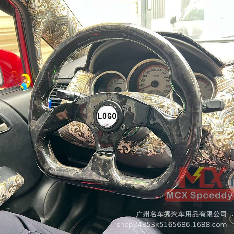 13寸改装快拆锻造纹碳纤维D型方向盘通用孔距70mm赛车方向盘