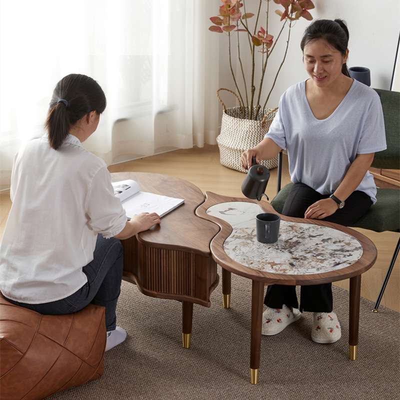 网红in创意客厅轻奢岩板茶桌黑胡桃木实木极简艺术小茶几吉祥福禄