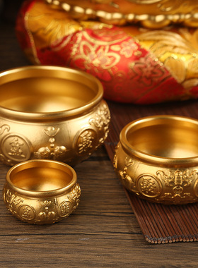 聚宝盆铜摆件招财聚财黄铜双鱼八福客厅开业送礼米缸纯铜办公室