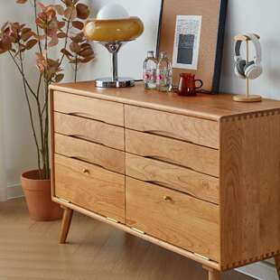 北欧实木储物柜现代简约卧室收纳柜客厅八斗柜樱桃木抽屉柜