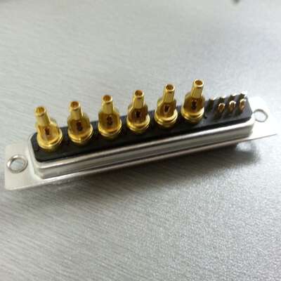 混合大电流D-SUB(13W6)焊线式同轴射频母头连接器 50欧姆阻抗