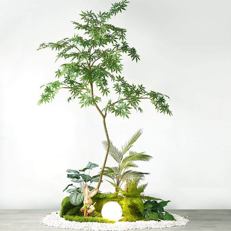 仿真绿植室内楼梯下造景空间转角盆栽假树景观植物布景人造树绿色
