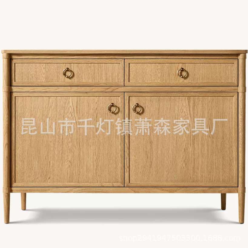 RH美式简约实木四门带抽屉边柜法式橡木客厅餐边柜酒柜两门茶水柜