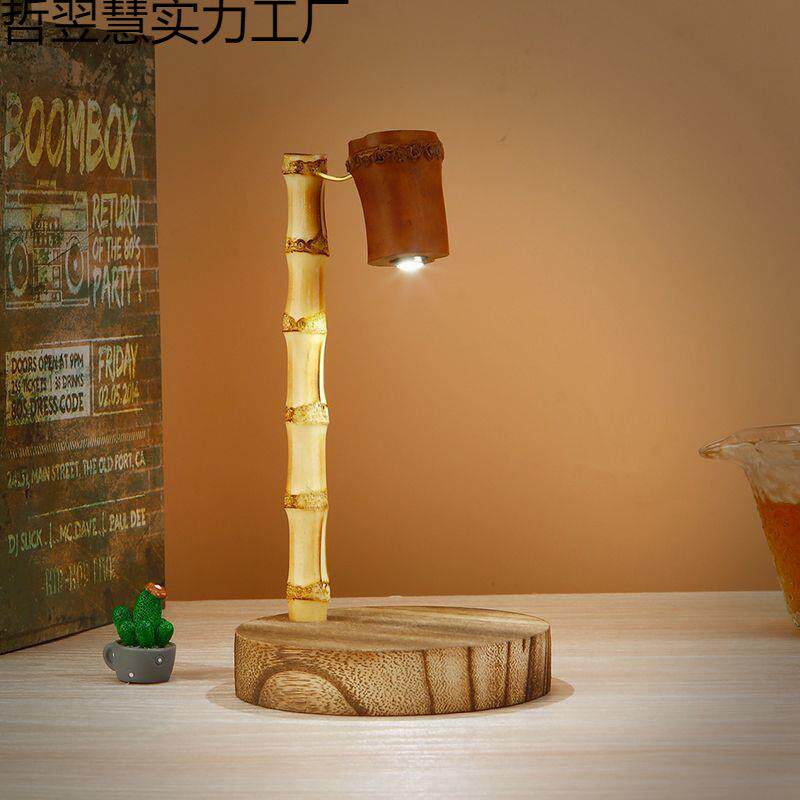 竹木小夜灯旋转开关卧室床头灯天然竹节实木底座LED灯节能睡眠灯