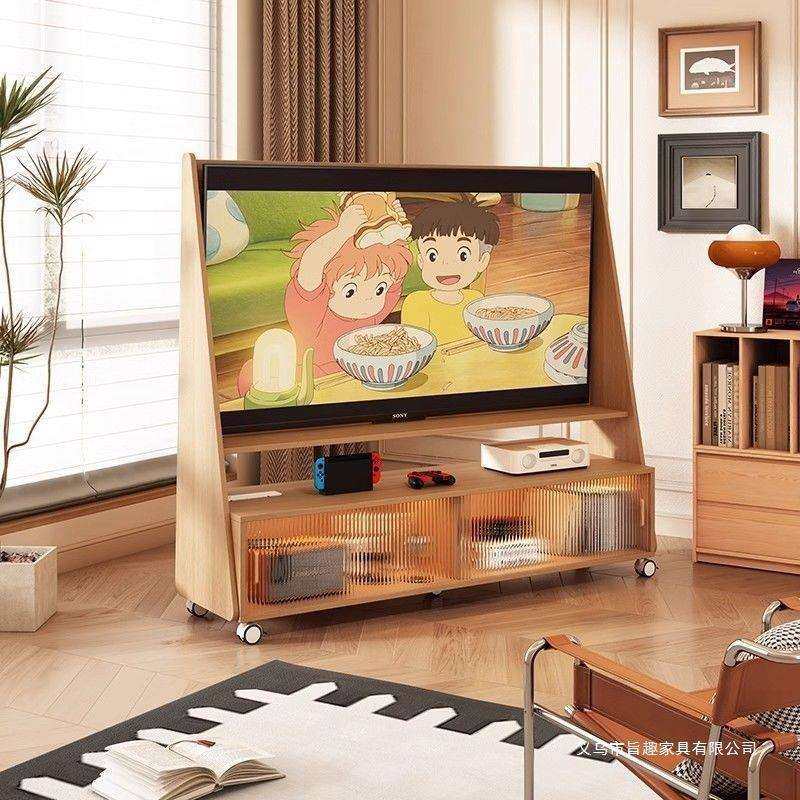 实木可移动电视支架北欧家用客厅卧室落地收纳储物柜万向轮电视柜