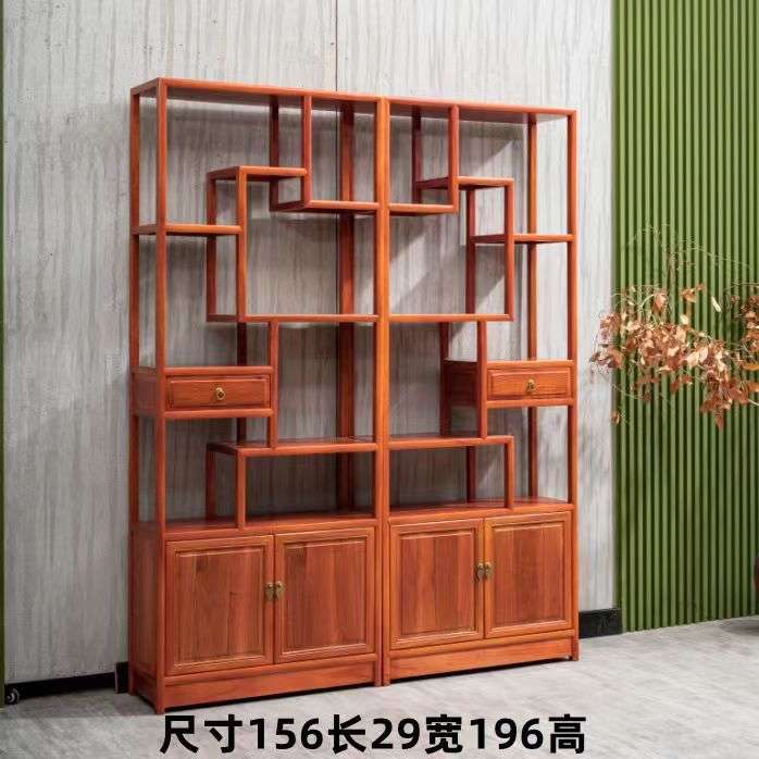 新中式博古架实木客厅书架玄关展示柜茶室仿古老置物架隔酒柜实木
