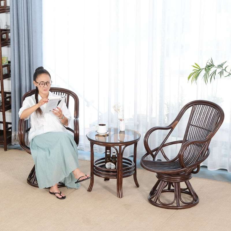 藤椅子单人靠背椅滕靠椅藤圈椅久坐舒服天然真藤老人椅阳台三件套