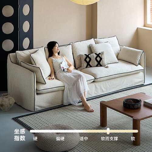 复古风沙发亚麻可拆洗超软布艺沙发Cotton and linen fabric sofa