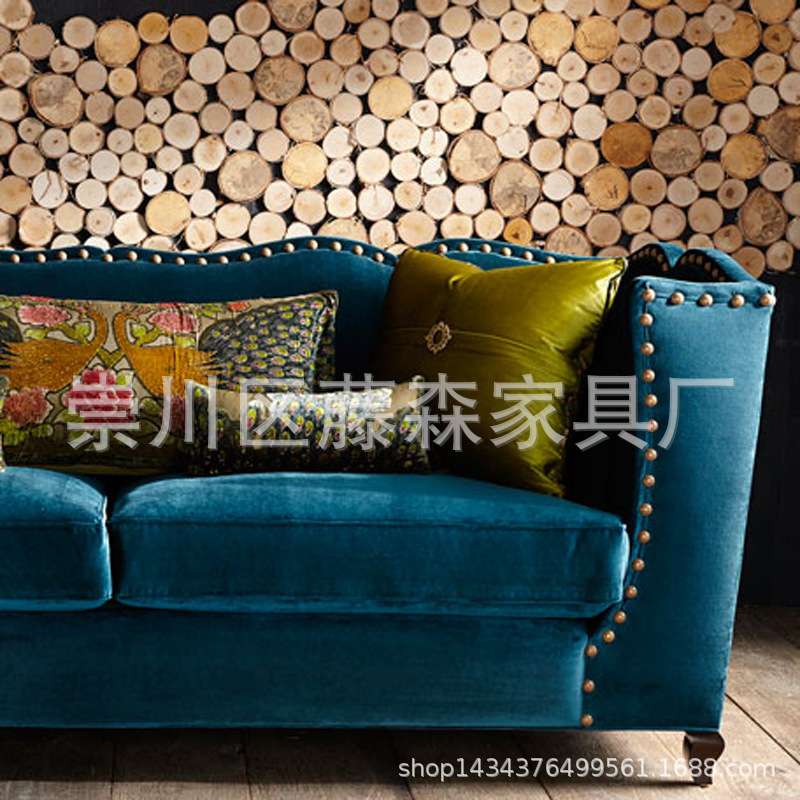 美式布艺沙发欧式客厅三人沙发现代轻奢沙发布皮艺可来图制作沙发