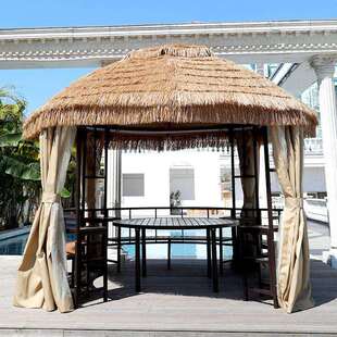 茅草亭子户外别墅庭院家用毛草棚稻草圆凉亭铁艺农家乐景区茶水亭