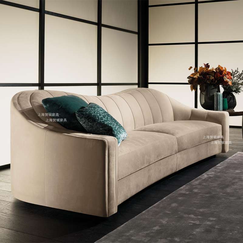 意大利简约现代轻奢布艺三人沙发美式轻奢实木小户型客厅沙发组合