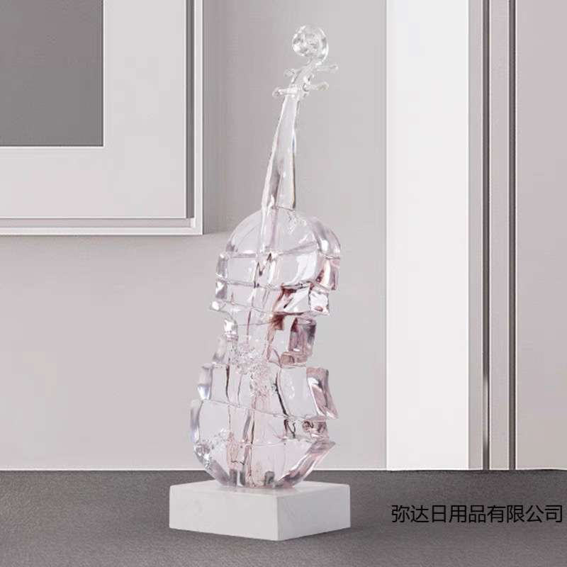 创意高级透明小提琴装饰品客厅轻奢书房现代酒柜艺术雕塑摆件