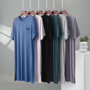 莫代尔男士睡裙睡袍夏季宽松短袖长款连体睡衣家居服浴袍晨袍薄款