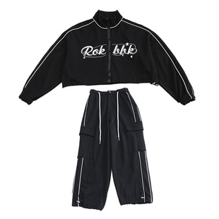 2025新款男女童套装春秋中大童韩版宽松炸街短款外套裤子两件