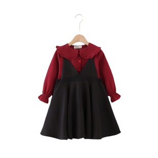 2026新款女童加绒连衣裙套装洋气女童衬衫背带裙公主两件套圣