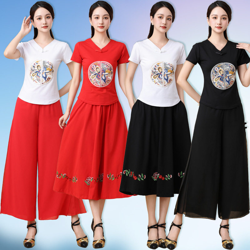 2026新款广场舞服装套装春夏季短袖民族刺绣中国风表演演出舞蹈服