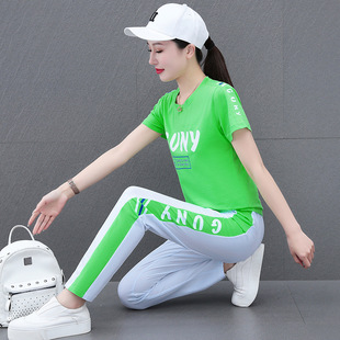 纯棉短袖 时尚 休闲运动套装 韩版 广场舞演出服两 女夏季 2026新款
