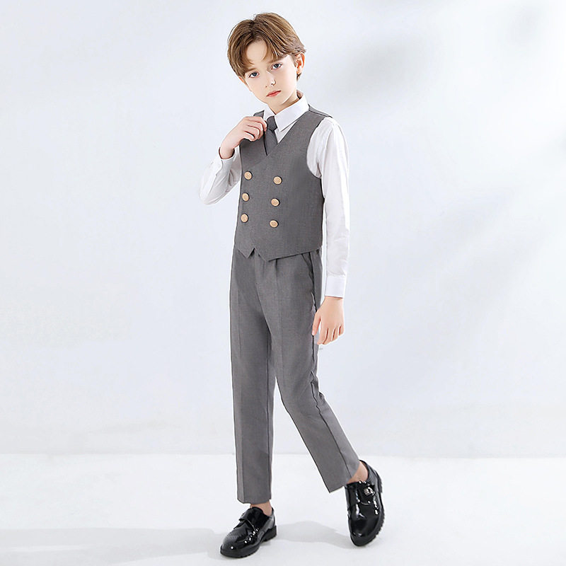 2026新款儿童西装马甲套装男童英伦风礼服套装男孩花童演出服主持