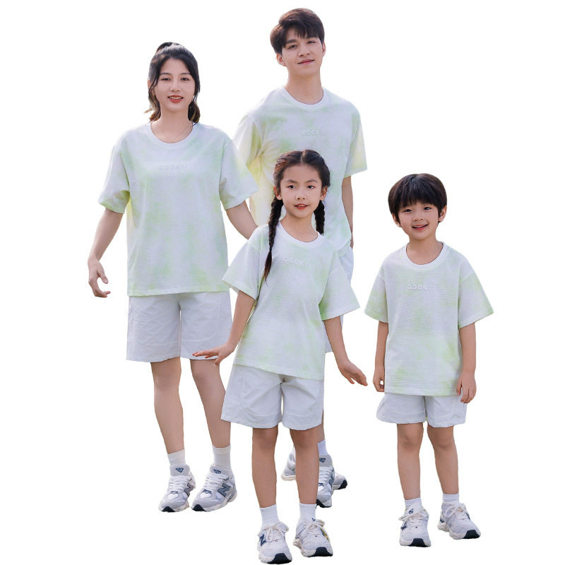 2026新款夏季亲子装一家三口四口扎染短袖套装休闲户外速干母子父