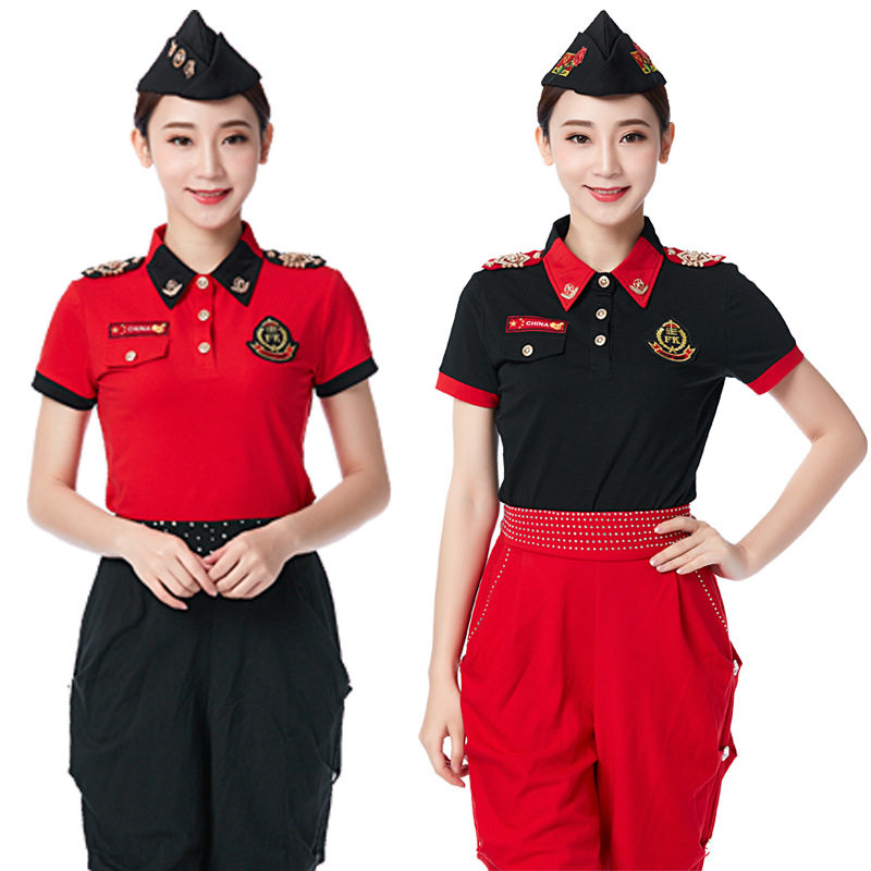 2026新款春季短袖套装水兵舞服装翻领半袖T恤女广场舞演出服高品