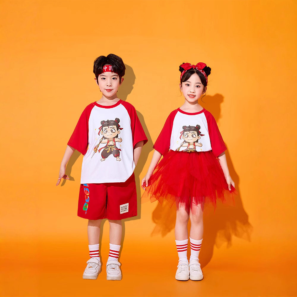 2026新款夏天短袖演出服儿童啦啦操夏季哪吒男女孩中大童薄款园服