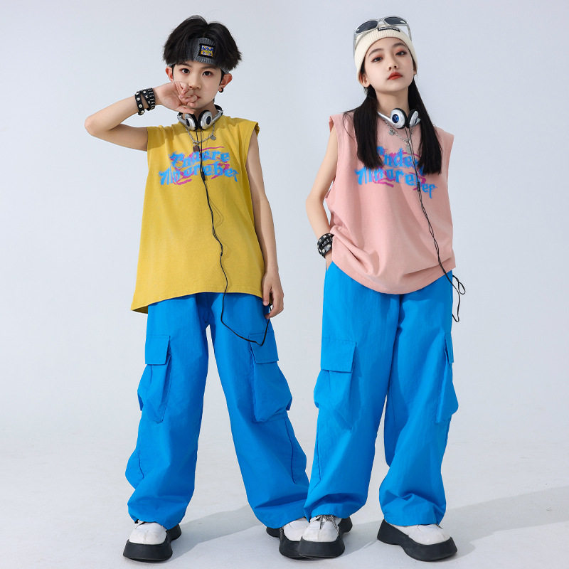 2026新款街舞儿童潮服夏季男童嘻哈背心套装hiphop炸街童装