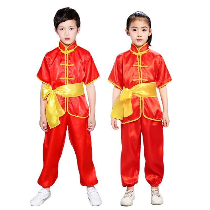 2026新款少儿武术训练表演服男女童舞台腰鼓功夫表演服装舞狮赛龙
