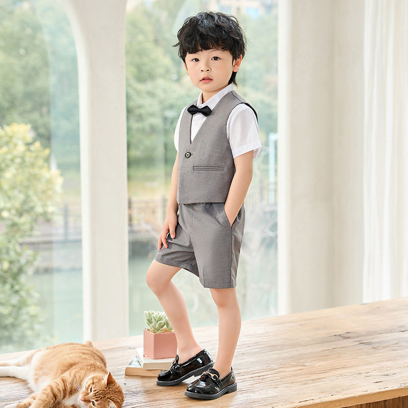 2026新款儿童西装夏季男童英伦马甲套装小童六一演出摄影服宝宝花