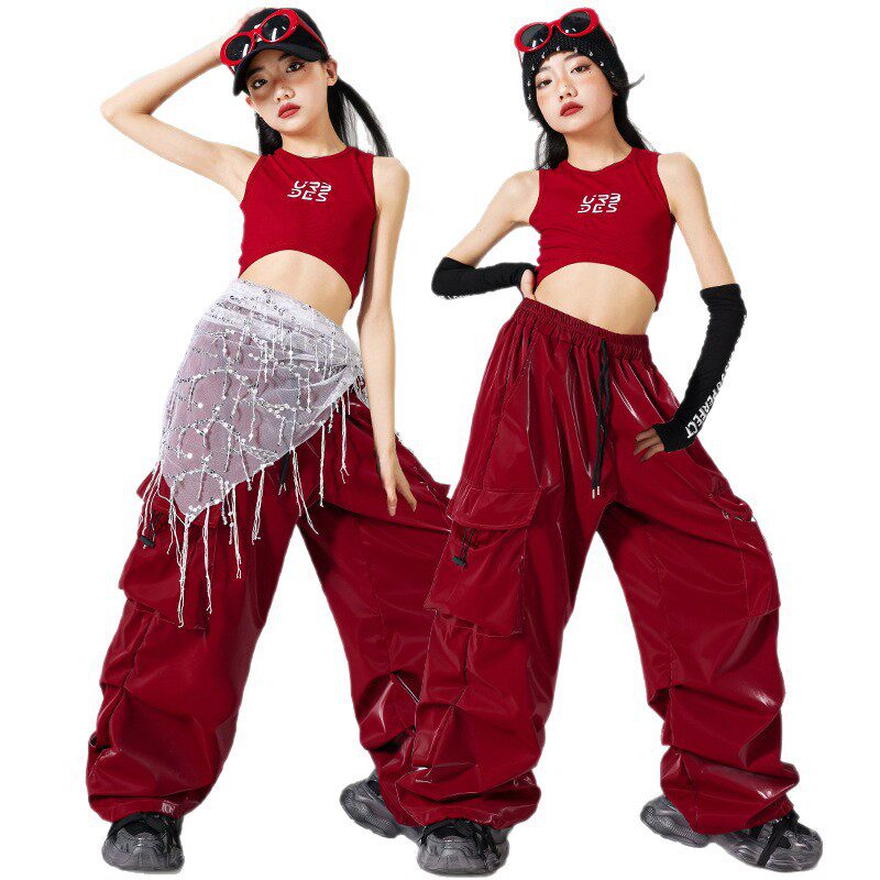 2026新款女童jazz爵士舞演出服少儿背心练功服儿童街舞服装女