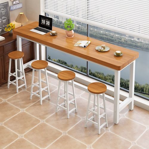 实木吧台桌商用高脚桌靠墙长条桌家用阳台高桌酒吧桌子奶茶店桌椅